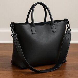 Black Leather Adjustable Bag Strap40"Wide Shoulder Replacement Strap Metal Clasp